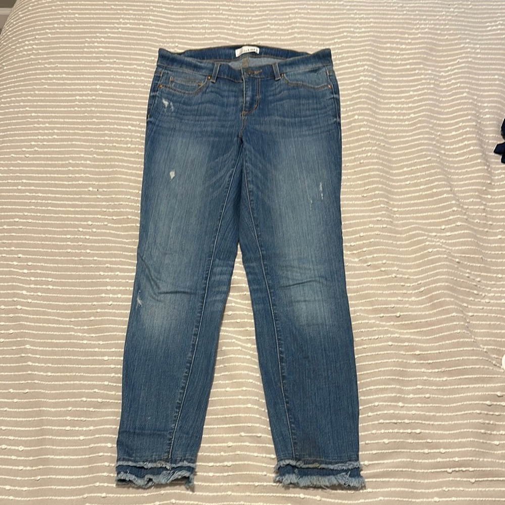 LOFT Blue Ankle Cropped Jeans with Frayed Hem